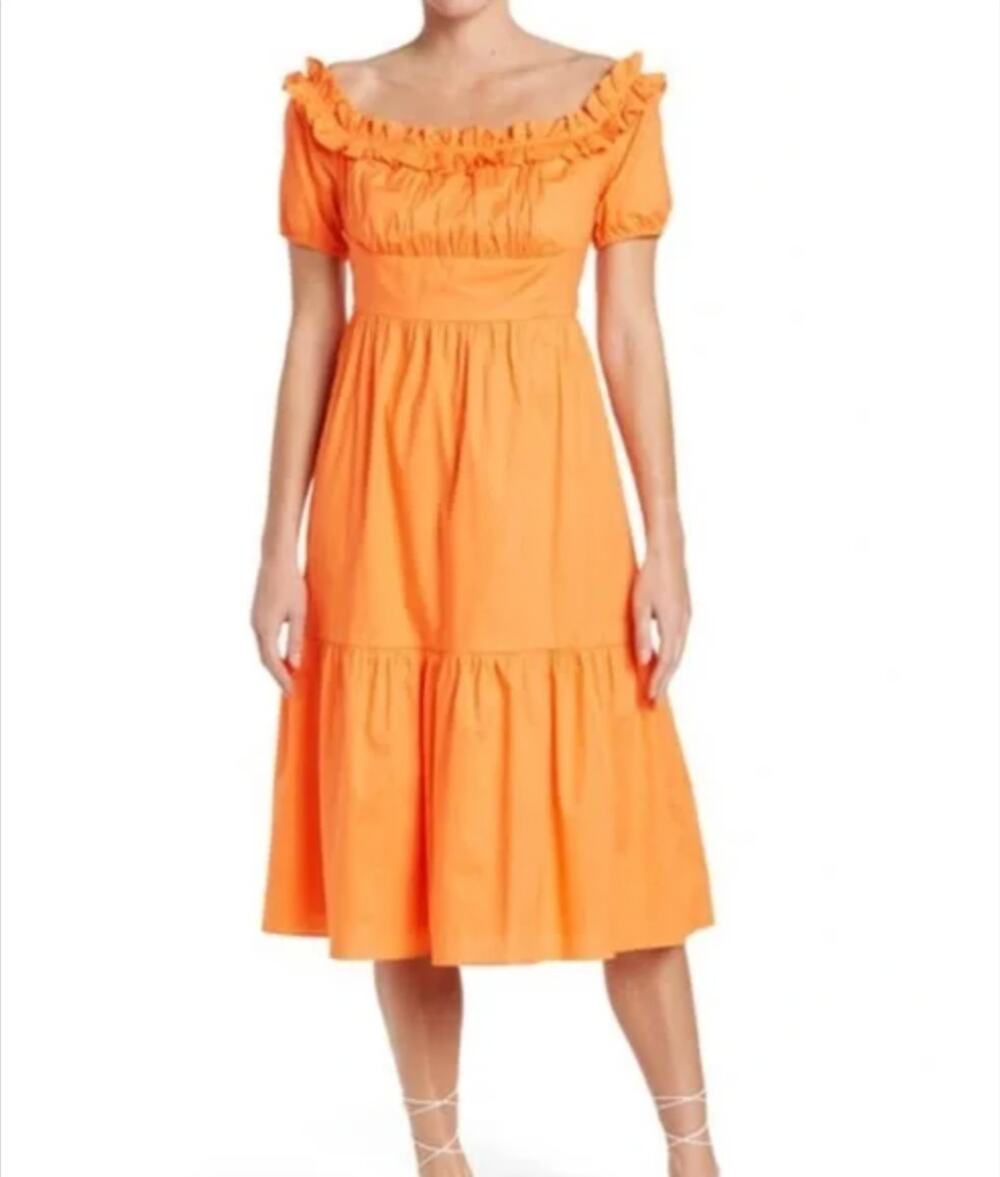 BCBGeneration Puff Sleeve Tiered Dress Size 10 Knee Length Colorful Vacation